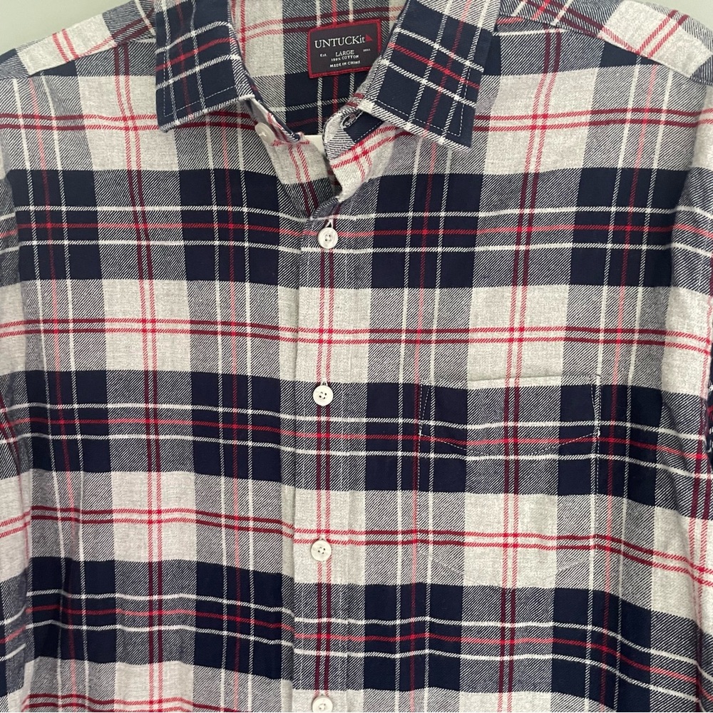 UNTUCKit "Campeneta" 100% Cotton Blue Red Gray Plaid Long Sleeve Flannel Shirt - Picture 4 of 12